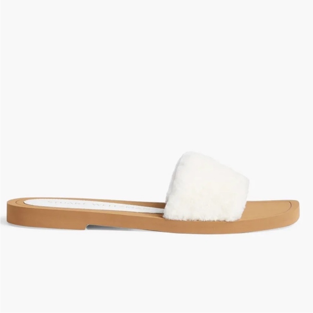 Stuart Weitzman Cammy Slide Sandal 6B Shearling White Off Cream